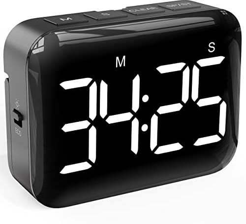 VOCOO Magnetic Kitchen Timer for Cooking with Count Up Countdown, Digital Timer Battery Powered with Large Display, 2 Brightness and Volume Levels for Classroom, Teacher, Kids (Dark Black)