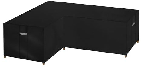 Dokon L-Shape Garden Furniture Covers Waterproof Heavy Duty Oxford Fabric Windproof Anti-UV Outdoor Rattan Corner Sofa Cover with Air Vents, Patio Sofa Cover (210x260x85cm) - Black