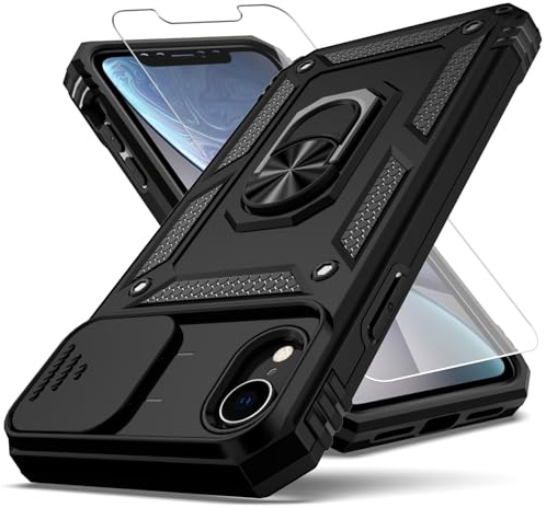 YZOK Schutzhülle für iPhone XR, mit Kameralinsenabdeckung, HD-Displayschutzfolie, [Militärqualität], Ring-Autohalterung, Ständer, Hybrid-Hart-PC, weiches TPU, stoßfeste Schutzhülle für iPhone XR,