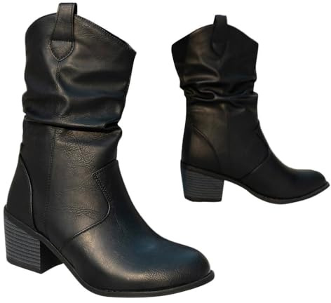 ticticlily Bottes Femme Bottines de Cowboy Western B2 Noir 41 EU