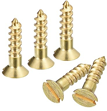 sourcing map Brass Wood Screws, 60Pcs M3 x 12mm Slotted Drive Flat Head Self Tapping Screw Countersunk for Woodworking Furniture