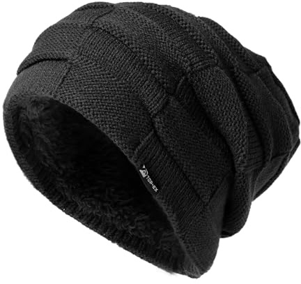 TOP-EX XL/XXL Wintermütze 100% Merino Wolle Herren Damen Strickbeanie Warm Fleece Innenfutter Schwarz