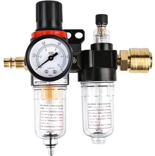 Bohaner Druckminderer 1/4 Zoll Druckluft Regler Kompressor Zubehör Druckregler Kompressor 1/4'' für Kompressor Filter Öl-Wasser-Abscheider AFC2000