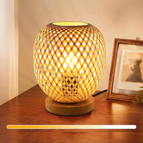 Dorlink Nachttischlampe Bambus, E27 Tischlampe aus Holz mit Dimmbarem Schalter, Handgemacht Nachttischlampe, Schreibtischlampe Retro für Schlafzimmer, Wohnzimmer, Arbeitszimmer