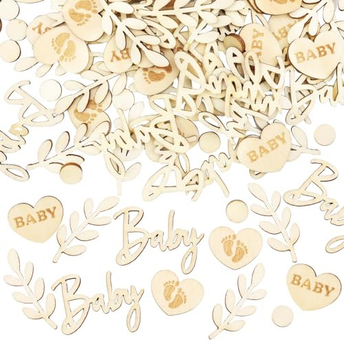 Scettar 120 Pcs Baptême Confettis en Bois, decoration bapteme garcon et fille, Décoration de Table pour Communion Décoration de Table Festive
