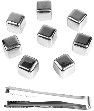 8pcs Reusable Stainless Steel Ice Cubes for Drinks,Quick Freezing Metal Whiskey Stones,High Cooling Technology,27mm,Drinking Gifts Set for Men Dad Husband