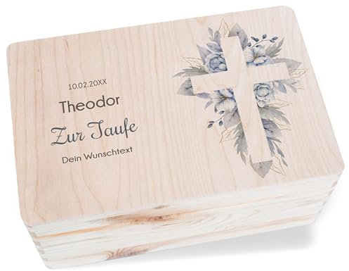 Holz Erinnerungsbox Baby Geschenkbox Holzkiste Baby - Geschenk Taufe | Taufgeschenk Box | Kiste Erinnerungen Taufe. | Box für Taufkarten - 30 x 20 x 14 - Holz - verpackung zur