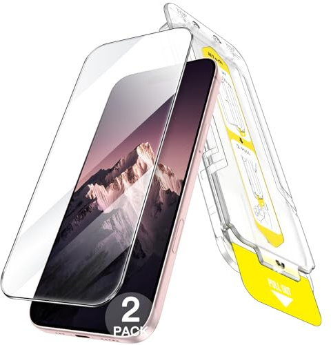 JETech Skärmskydd för iPhone 15 6,1-Tum, 10 Sekunders Superenkel Installation med Ett Steg Inriktningsfack, Bubbla-Fri Härdat Glasfilm, Case-Friendly, HD Klar, 2-Pack