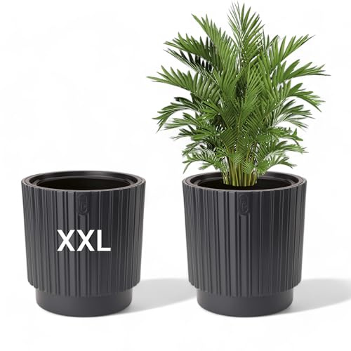 MELTOM Blumenkübel Blumentopf mit Herausnehmbaren Einsatz Rund mit Rillen Modern (Anthrazit, XXL - 40 cm)