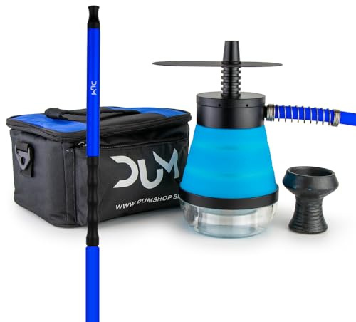 Chicha de Voyage DUM Accordion Portable avec Vase en Silicone Pliable, Foyer en Céramique, LED Multicolore, Tuyau Soft Touch et Sac de Transport (Bleu)