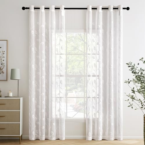 MIULEE Gardinen Voile Vorhänge mit Ösen Paneelvorhang für zu Hause, Wohnzimmer und Schlafzimmer 2er Set Weiß 245x140 cm