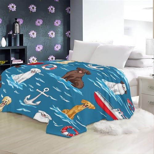 Herbst Kuscheldecke 220 x 240 cm Halloween Deko Herbst Decke Werfen Strandelemente Rettungsboot Hund Sherpa Decke Sofadecke für Schlafzimmer Wohnzimmer Bett Sofa Blau