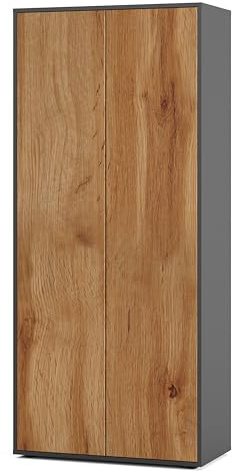 SIMPLYFURN Büroschrank Amira T00, geschlossener Schrank mit 2 großen Türen, Anthrazit & Eiche Wotan, Push-to-Open, 180x80x40 cm, Aktenschrank für Büro und Homeoffice