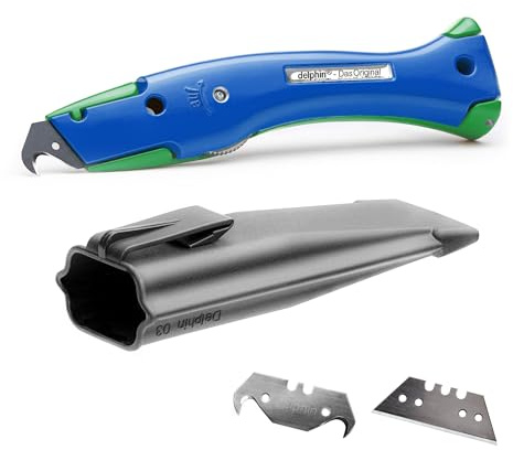 Delphin®-03 Teppichmesser, Club Edition, Feststehende Klinge, Profi Cuttermesser, Alu, Klingen und Kunststoffköcher, Rechts- u. Linkshänder