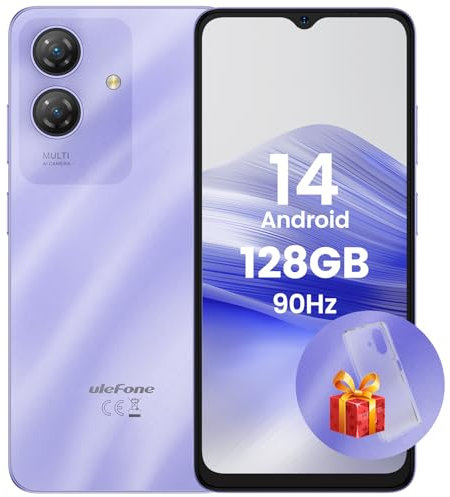 Ulefone Note 21 Smartphone 128GB ROM 8GB/1TB SD Android 14 Octa Core 6,56 Zoll 90Hz HD+ 13MP+8MP Kamera 5000mAh, 4G Dual SIM Handy Ohne Vertrag Fingerabdruck + Face ID GPS OTG 2 Jahre Garantie-Violett
