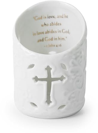 Aoneky Christian Candle Holder for 2'' Tealight Candle - Ceramic Candelabra with Bible | God is Love | - Religious Easter for Women/Men