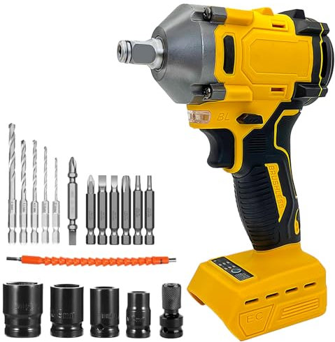 Cordless Impact Wrench Compatible with Dewalt 18V Battery 550N.m 1/2Inch Brushless Impact Gun Impact Sockets, 18pcs Accessories Power Impact Driver for Car Tire DIY Craft