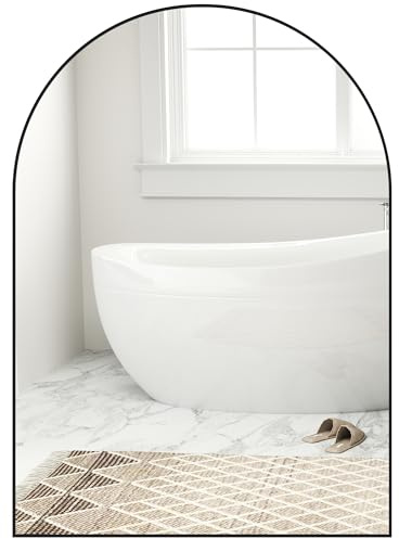 HOMCOM Arch Bathroom Mirror Steel Framed Decorative Wall 50 x 70cm Black | Wall Mirror, Bedroom, Living Room, Entryway
