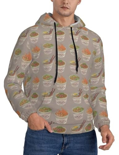 YANYU Sudadera con capucha unisex de manga larga con estampado de fideos y ramen para hombre (S-4XL), Negro -, Large