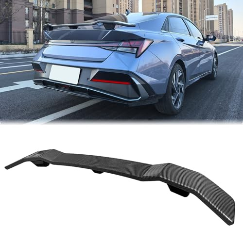 FREEMOTOR802 Trunk Spoiler Compatible with 2021-2025 Hyundai Elantra, N Style Carbon Fiber Print ABS Deck Lid Spoiler Rear Boot Tail Lip Wing