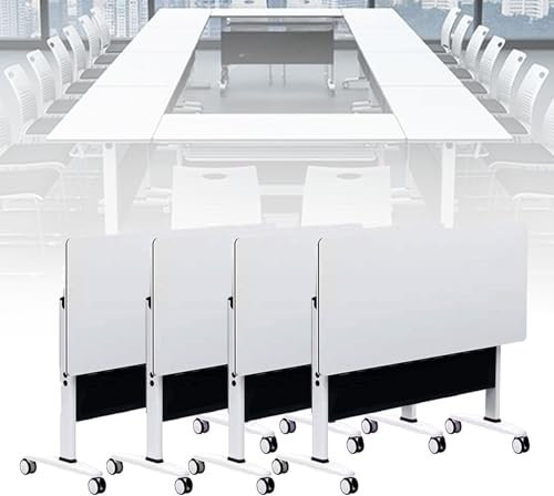 YDkjwjw 4pcs Klappbarer Konferenztisch Rollbare Besprechungstische mit feststellbaren Rädern, Mobiler rechteckiger Schulungstisch mit Ablagefach Flip Top Seminar Besprechungstische für Büro, Classr