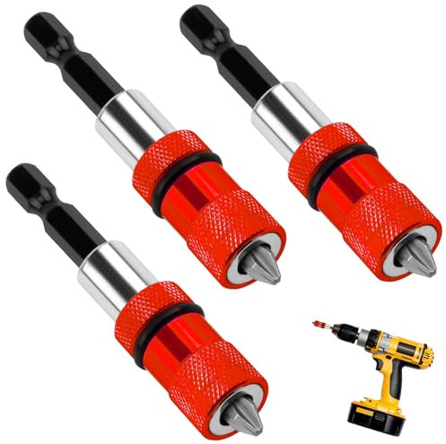 Batheidon 3 Pack Drywall Bit Set, Quick Change Bit Holder, Magnetic Quick Change Bit Holder, 1/4 Inch Hex Shank, Depth Adjustment for Drywall Screwdrivers and Cordless Drills (Red)
