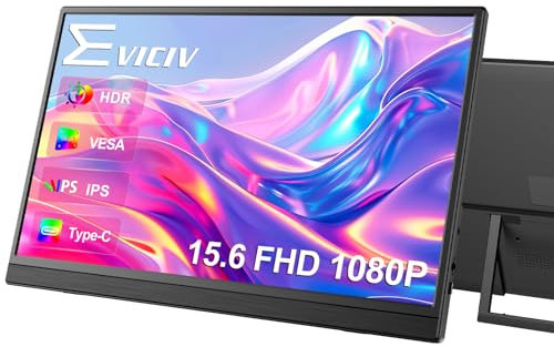 EVICIV Portable Monitor 15.6 1080P, FHD Travel Monitor for Laptop, IPS Portable Screen w/VESA & Kickstand, USB-C Mini HDMI External Screen for Laptop/PC/Phone, Compatible with PS3/4/5/Xbox/Switch