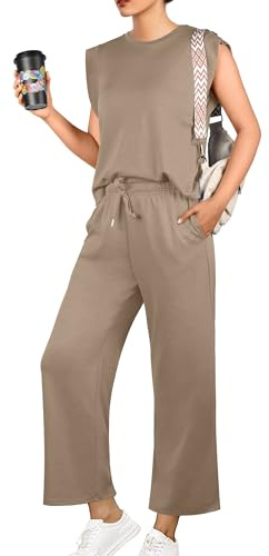 GRECERELLE Damträningsoverall sommar tvådelad elegant lätt tracksuit ledig sportset joggingdräkt sweatshirt och joggingbyxor för löpning yoga gym