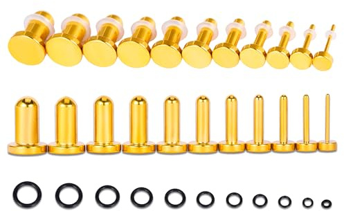 Vankula Tunnel Dehnset 1-25mm 0.5mm Ohrloch dehnen Single Flared Plugs Stretching kit Edelstahl Gedehnte Ohrpiercings Freundlich für frische Dehnungen Schwarz Gold Silber