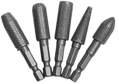 5Pcs Rotary Burr Rasp Set Wood Carving Drill Bit Carbon Steel File Rasp Woodworking Tool for Wood Engraving Rotary File Set