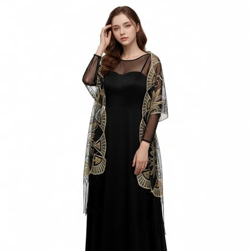 Vxcvzv Stola Für Abendkleid Pailletten Stickerei Lang Mit Fransen 20er Jahre Vintage Festliche Abendparty Damen
