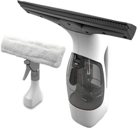 Akku Fenstersauger, Elektrisch Fensterputzer Set mit Abnehmbarem Wassertank & Sprühflasche, 2KPa Kabelloses Fensterreiniger für Spiegel, Autoscheiben, Fliesen