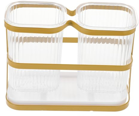 FIXOSHEE Soporte Doble para Palillos y Cubiertos 2 Tubos, Acero al Carbono, Práctico y Resistente al Desgaste, para Cocina y Comedor, Organizador Multiusos en Color Verde Dorado
