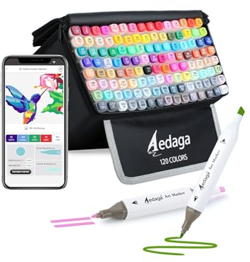 HornedDragon 120 Colori Pennarelli ad Alcool con App, Pennarelli a Doppia Punta con Astuccio Autoportante, Markers per Colorare Adulti, Marcatori Professionali per Schizzi, Disegno, Pittura