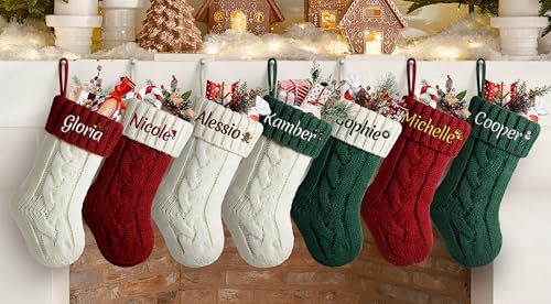 NIBESSER Weihnachtsstrumpf Personalisiert Mini Nikolausstrumpf mit Benutzerdefinierte Namen 9” Smaller Gestrickter Weihnachtsstrumpf Christmas Stockings für Feiertags, Familienparty, Dekoration