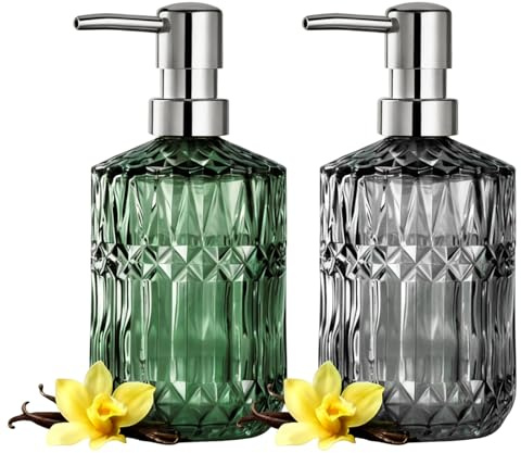 2 st 450ml påfyllningsbara tvålar i glas - Handtvålspump för diskmedel, eteriska oljor, schampoo & lotion (Grön + Grå)