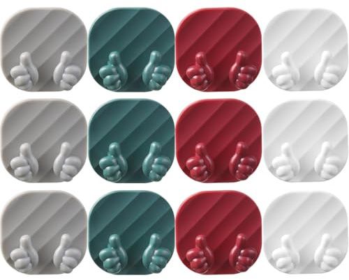 CORHAD 12Pcs Thumb Plug Wall Hooks Adhesive Cable Holders No Drilling Storage Rack for Kitchen Bathroom Wall Mount Cord Organizer