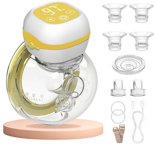 PumpMom-us Wearable Electric Breast Pump, Hands Free Breastfeeding Pumps with 3 Models & 9 Levels, Low Noise Rechargeable, 180 ml Milk Cup, BPA Free (1 Pack)