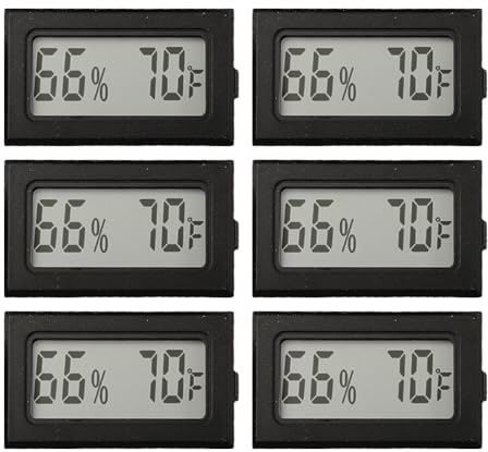 URPIZY Confezione da 6 mini termometro digitale igrometro con sonda, da -50°F a 70°F, precisione ± 2°F/±5% RH, per stanza, frigorifero, serra, git