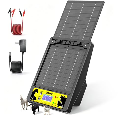 Solar Weidezaungerät für 32 KM Reichweite, 18000mAh Lithiumbatteri, Elektrozaungerät mit 10W-Solarpanel, 0.3-2J, 6KV-12KV Einstellbar, Zuverlässiger Schutz für Geflügel, Vieh und Haustiere (Schwarz)