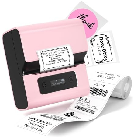 CCZRD Impresora De Etiquetas Código Barras, Térmica Bluetooth 3 Pulgadas For Uso Doméstico Y Empresarial, Compatible con Teléfono PC Impresión Rápida Nítida Cada Etiqueta(Pink)
