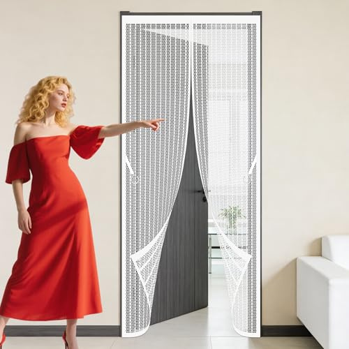 Zanzariera Magnetica Finestra 108 x 242 cm Si Chiude da Sola Magnetic Door Screen Proteggere La Famiglia Adatto per Balconi, Cantine, Camere da Letto e Porte Scorrevoli, Bianco