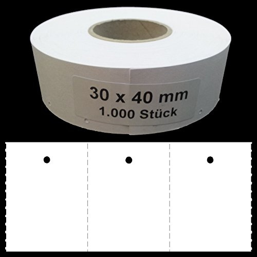 2.000 Endlosetiketten 30x40 mm blanko Kartonetiketten mit 3mm Lochung auf 2 Rollen Preisetiketten Hängeetiketten Etiketten