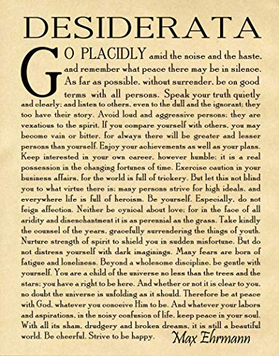 Wallbuddy Desiderata Poem Desiderata Print Desiderata Poster Poetry Wall Art Graduation Gift Graduation Poem Student Poem Gift by Max Erhmann 1927 (5 x 7, Parchment)