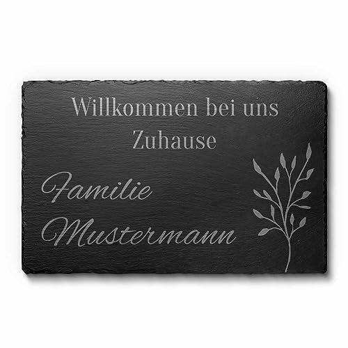 Schiefer Türschilder mit Gravur | Namensschild Briefkastenschild selbstklebend/blank Klingelschild mit mehr als 80 Motive | Größe 22x14 cm