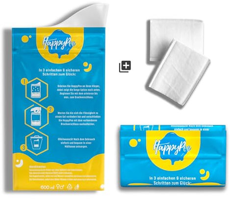 HappyPee Original 10 x Einweg Wegwerf Urinal - Pinkelbeutel für den Notfall | Auslaufsicherem Zippverschluss + Gratis Taschentuch | Geeignet für Damen, Herren & Kinder | 10 Stück