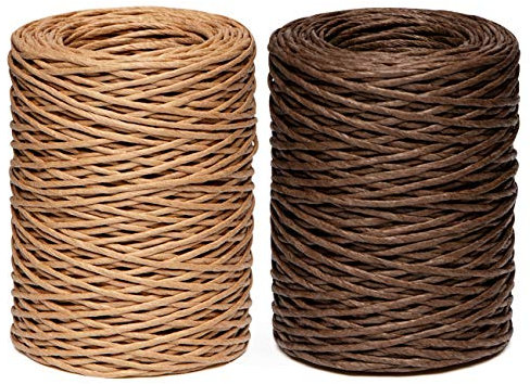 ABSOFINE 2 x100m Papierkordel Papierdraht Ø2mm Natur Dekodraht Blumendraht Rankendraht zum Hochzeitsstrauß Verpackung Basteln Floristik Blumengesteck Werkzeuge （Braun & Kraftpapier Farbe）