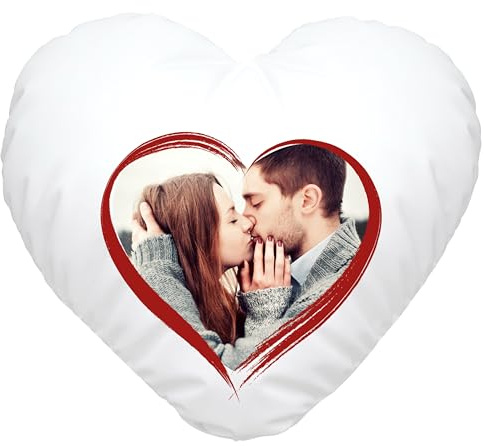 SpecialMe® Herzkissen mit eigenem Foto, Fotokissen Bedrucken Lassen, personalisierte Geschenke & Liebesgeschenke Weiss Herz-Kissen
