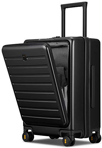 LEVEL8 Handgepäck Koffer mit Laptopfach, Trolley Handgepäck Leichtgewicht Hartschalen Reisekoffer mit abschließbarer Vortasche 8 Spinner Rollen TSA-Schloss, 55cm, 35L, Schwarz