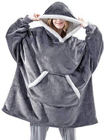 Överdimensionerad filthuvtröja med stor ficka, ultramjuk teddy sherpa fleece, huvtröja för kvinnor män barn, Grå, en storlek